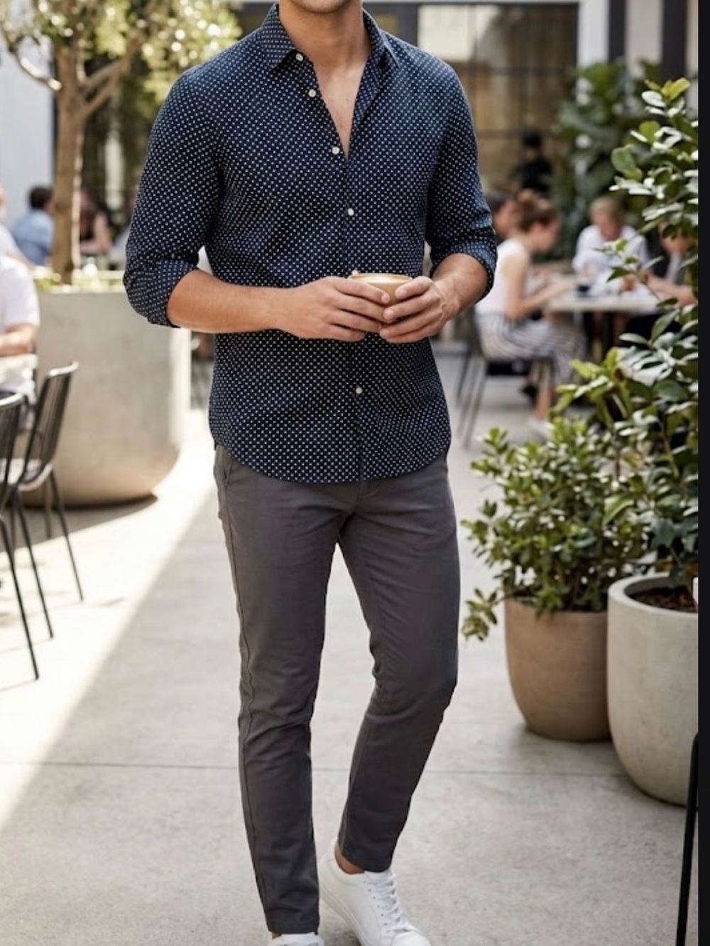 H&M Black Shirt with White Polka Dots — Men’s Button-Down